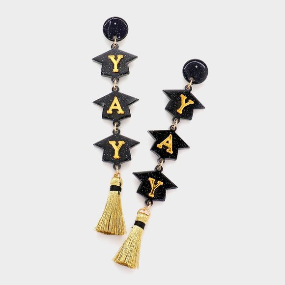 Glittered Resin Cap and Tassel Earrings - Perfect Graduation Accessory - Picture 1 of 1